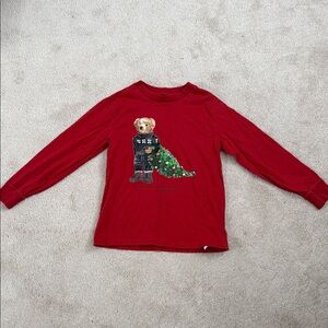Ralph Lauren Red Long Sleeve Kids Tee with Bear and Tree